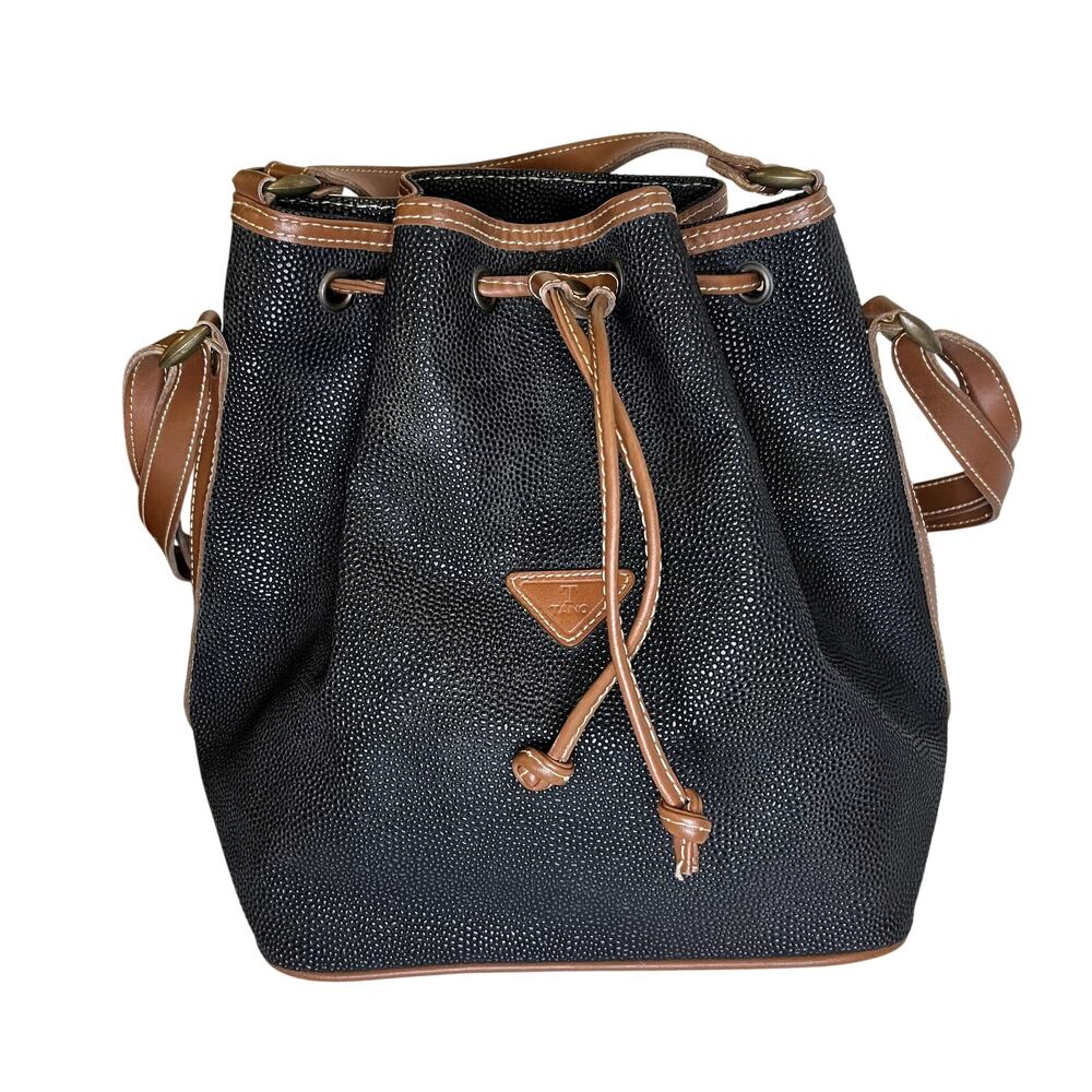 tano bucket drawstring bag black brown